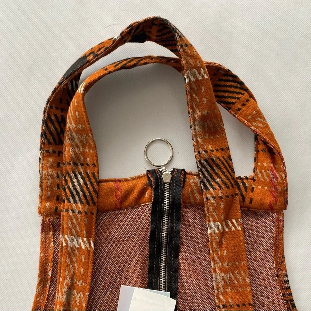 NEW- Size L Womens Honey & Sparkle Strapped Dress - Zip Front- Rust Orange Plaid - Picture 8 of 9